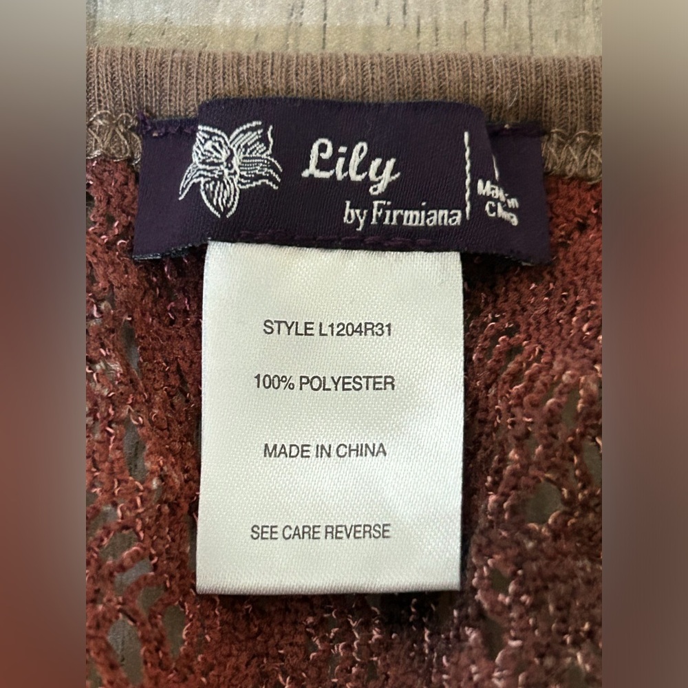 Lily By Firmiana Women's Sleeveless Crochet Brown Vest Top L - Picture 6 of 6